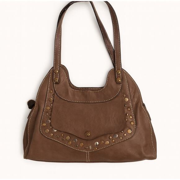 Patricia Nash Brown Leather Shoulder Bag Tote Studded Boho Satchel Purse - Picture 1 of 10